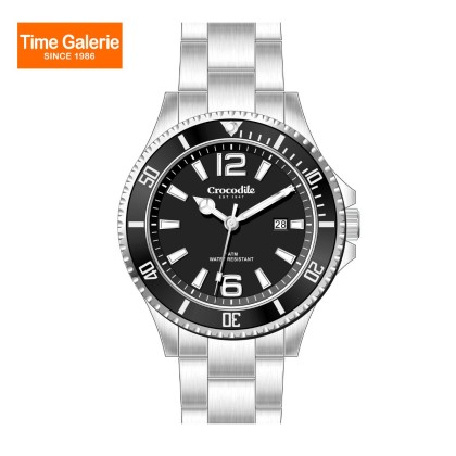 Crocodile CRDW7242.128 Silver Stainless Steel Strap Black Dial Men Watch